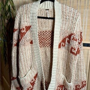 Free People Cream and Brown Patterned Cardigan Size XS